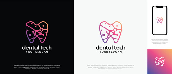 Dentistry connection technology logo design template. Dentistry digital technology logo design vector icon