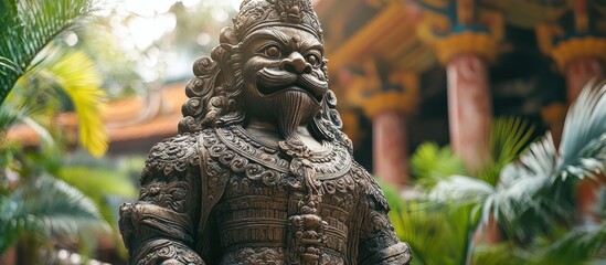 Statue of Guardian Figure in Temple Courtyard