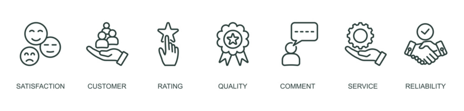 Printfeedback outline banner icon of satisfaction, customer, rating, quality, comment, service, reliability