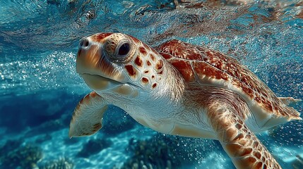 Fototapeta premium Turtle swimming underwater.