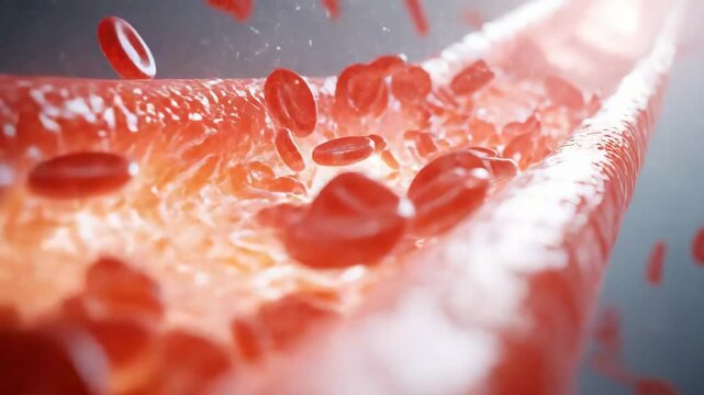 Macro 3D render of atherosclerosis in blood vessels, depicting lipid deposits, narrowing arteries, and circulation issues, medical concept, photorealistic style