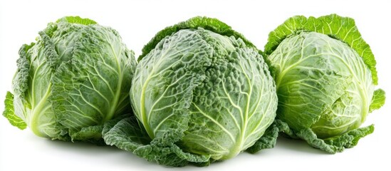 Fototapeta premium Three Green Cabbage Heads on White