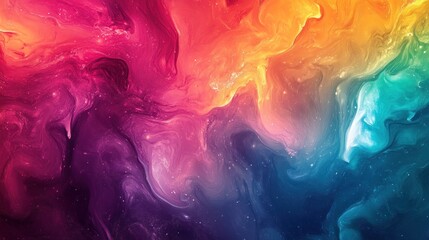 Vibrant cosmic flow of swirling colors and iridescent glimmering particles