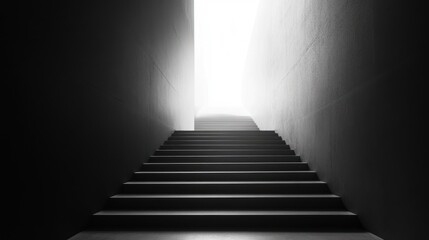 Fototapeta premium Dramatic staircase leads to a bright light evoking ascension and hope