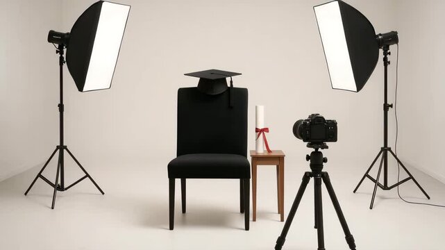 Graduation Photo Setup with Classic Studio Props and Lighting