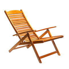Contemporary Foldable Wooden Beach Chair Isolated on Transparent Background