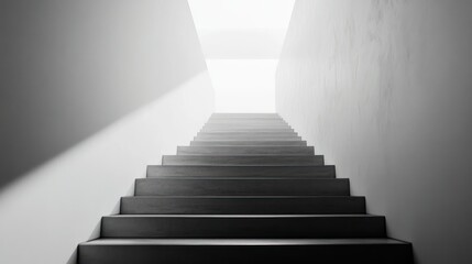 Stairway to success: minimalist black and white staircase with bright light beyond