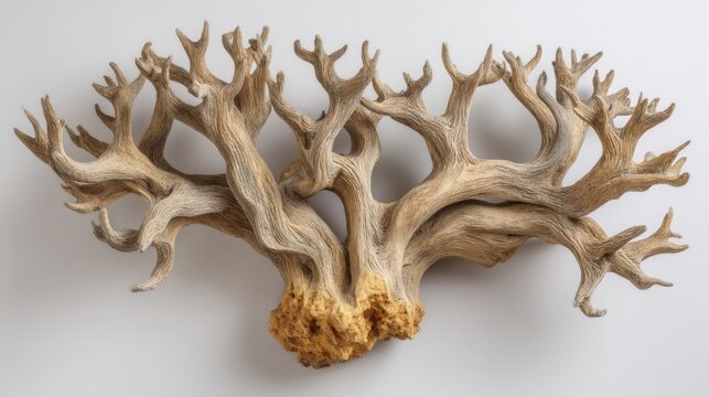 Desert Wood Sculpture: Intricate Branching Form on White Background