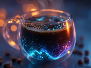 Coffee Cup with Universe Galaxy Inside and Bokeh