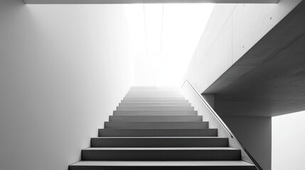Fototapeta premium Minimalist architectural staircase design in monochrome leading towards a bright light