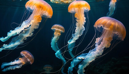 Fototapeta premium Jellyfish Floating Serenely in the Ocean Depths