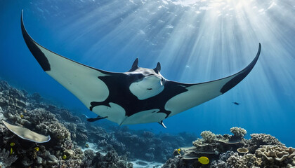 Manta Ray Soaring Gracefully Above the Reef