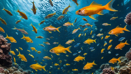 Underwater Fish Swimming in Schools