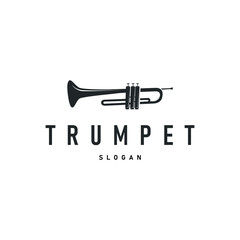 Naklejka premium trumpet logo concept design wind musical instrument template illustration music melody with black silhouette simple trumpet symbol templet icon