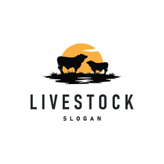 cow logo design cattle farm concept with simple concept black silhouette cow animal illustration templet livestock farm symbol