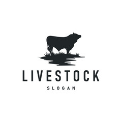 cow logo design cattle farm concept with simple concept black silhouette cow animal illustration templet livestock farm symbol