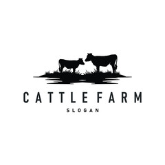 cow logo design cattle farm concept with simple concept black silhouette cow animal illustration templet livestock farm symbol