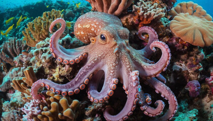 Octopus Hiding in a Vibrant Coral Reef