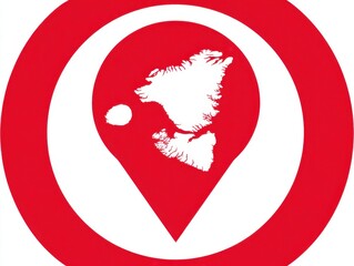 Ícone de localização geográfica em formato de alfinete com mapa estilizado de ilha ou continente