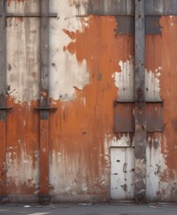 Weathered industrial facade, peeling paint, rust  , detail, surface, weathering