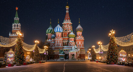 Obraz premium St basil's cathedral moscow russia red square christmas holiday travel destination landmark architecture