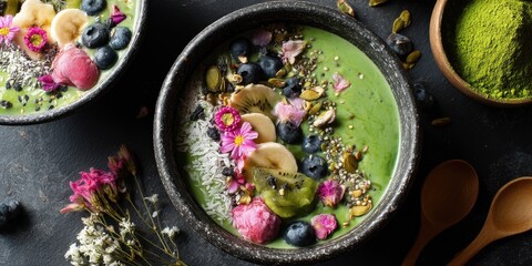 Smoothie Verde com Frutas e Flores