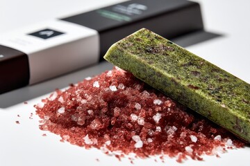 Barra de alimento gourmet sobre sal rosa do Himalaia