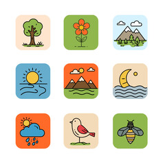 Colorful Environmental Vector Icons Collection
