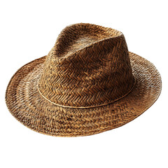 Earth Toned Straw Hat with an Organic Handwoven Fin Isolated on Transparent Background