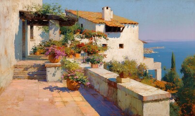 Casa Branca Mediterrânea com Jardim Ensolarado