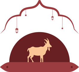 Eid al adha frame iilustration. Crescent moon, mosque, animal, qurban, lantern in frame illustration for eid al adha. Vector isolated