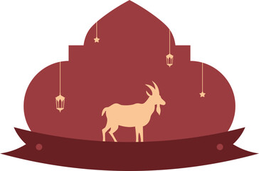 Eid al adha frame iilustration. Crescent moon, mosque, animal, qurban, lantern in frame illustration for eid al adha. Vector isolated