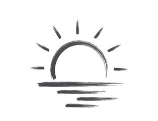 Sunrise sunset hand drawn illustration. Summer, beach and sea symbol. Isolated vector image