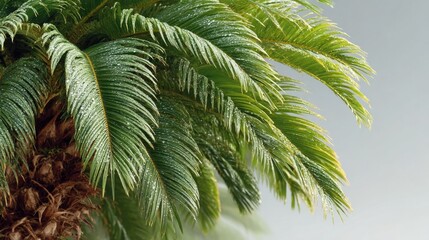 Fototapeta premium Rain-Soaked Palm Fronds in Tropical Setting
