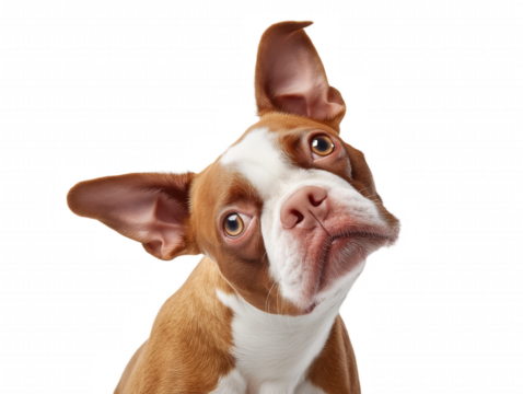 Boston Terrier with white and brown markings on transparent background