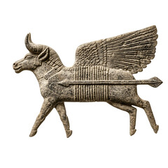 A Stone Arrow with Assyrian Winged Bulls Ancient Ne Isolated on Transparent Background