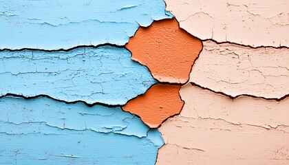Obraz premium Abstract Textured Background with Cracked Paint in Blue Pink and Orange