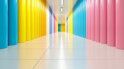 Colorful Hallway with Vertical Columns