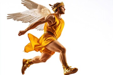 Greek mythology Hermes winged sandals flying swiftly across a clean white background