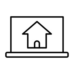 オンラインで物件を探すパソコンの線画アイコン