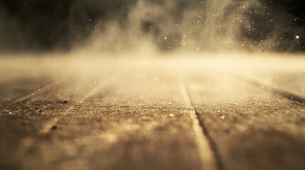Golden Dust Motes on Wooden Surface