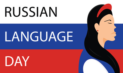 illustration vector graphic of a woman with a russian flag background, perfect for international day, russian language day, celebrate, greeting card, etc.