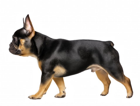 French Bulldog mid-stride with black and tan coat on transparent background