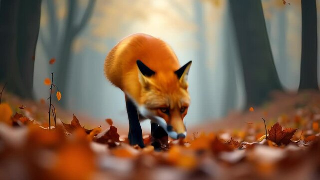 Autumn fox in forest