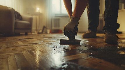 Person Applying Wax to Wooden Floor