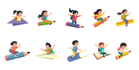 Fototapeta premium Kids character with flying concept vector illustration set