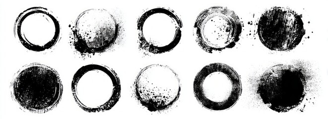 Abstract Grunge Black Ink Circles on White Background