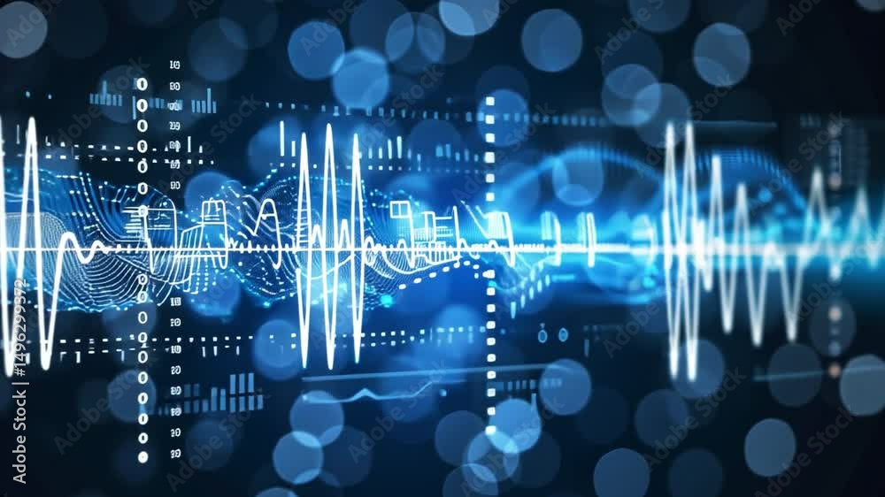 Poster modern digital sound wave visualization an analysis of audio data through graphic technology and abs