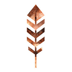 Abstract Arrow with Overlapping Patterns in Copper Isolated on Transparent Background