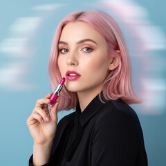 woman applying lipstick